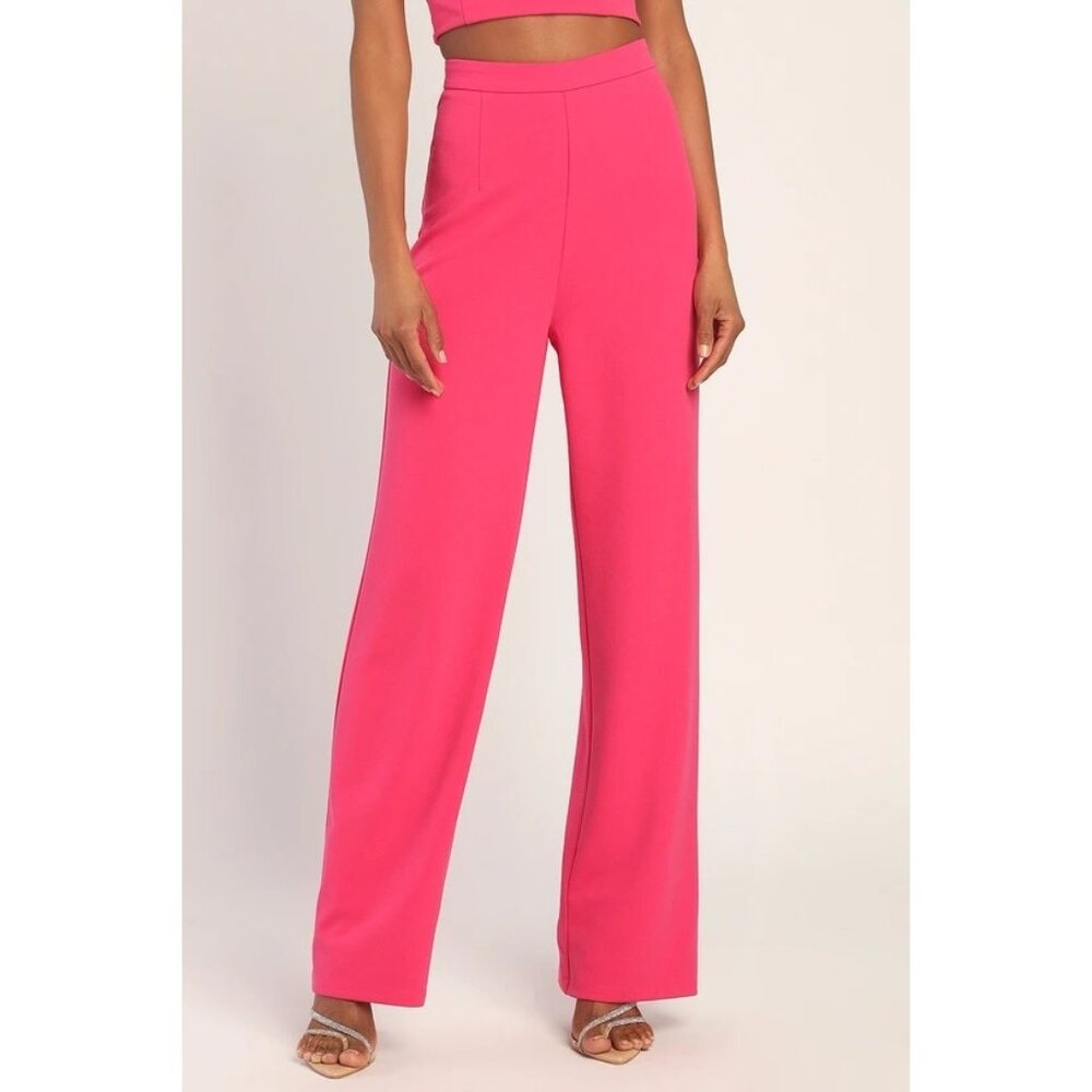 Lulu's Hi-Rise Staight Leg Pants Hot Pink L